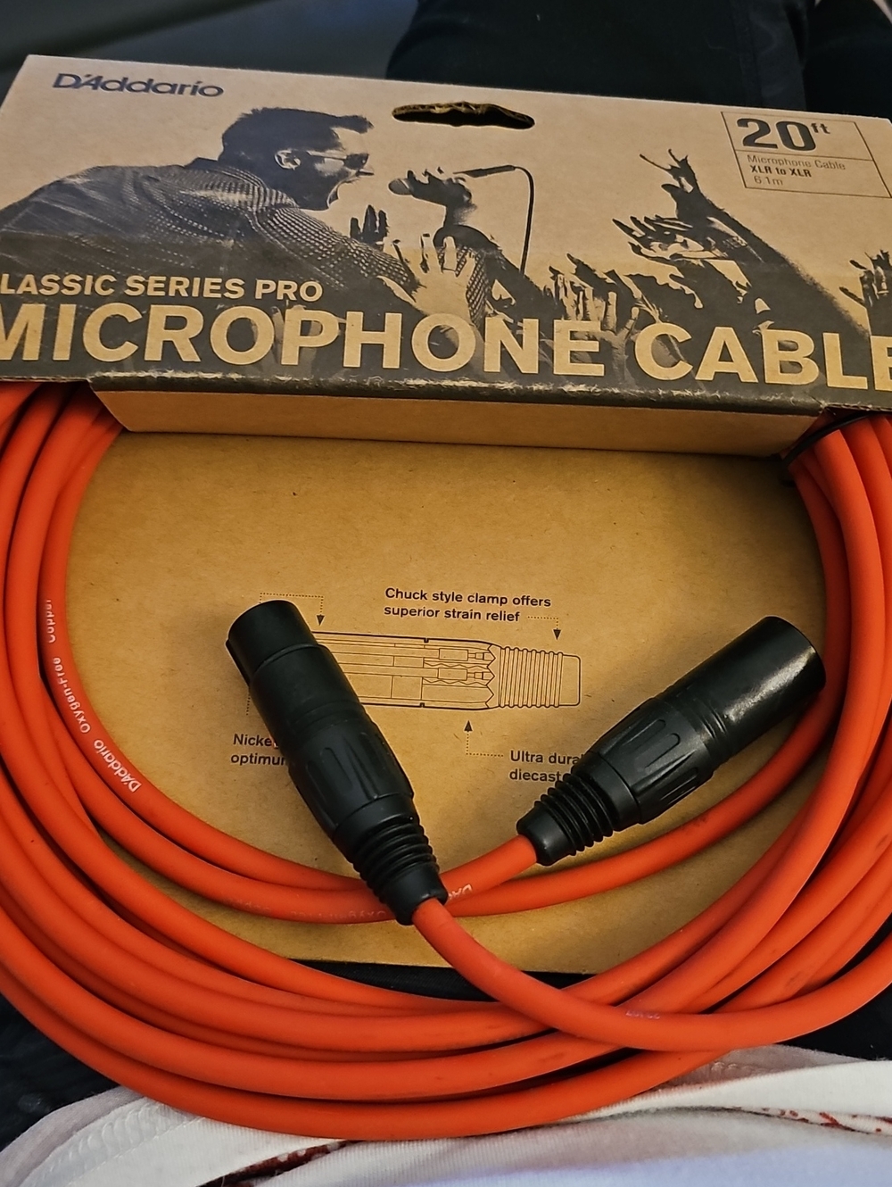 D'Addario Classic Series Pro New In Pkg I Microphone Cable - Bright Orange 20ft